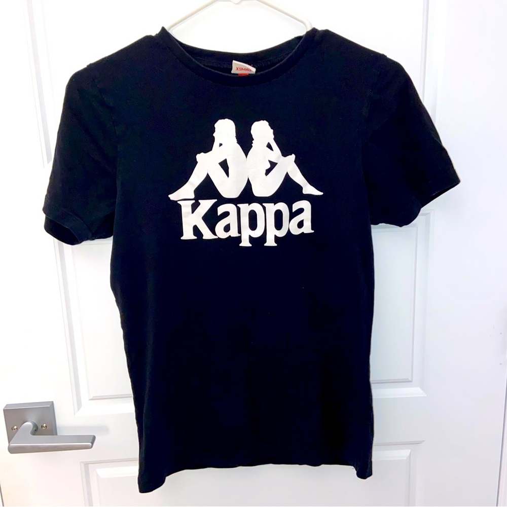 2/$50 Kappa XS Unisex Black Short-Sleeve T-shirt with White Logo